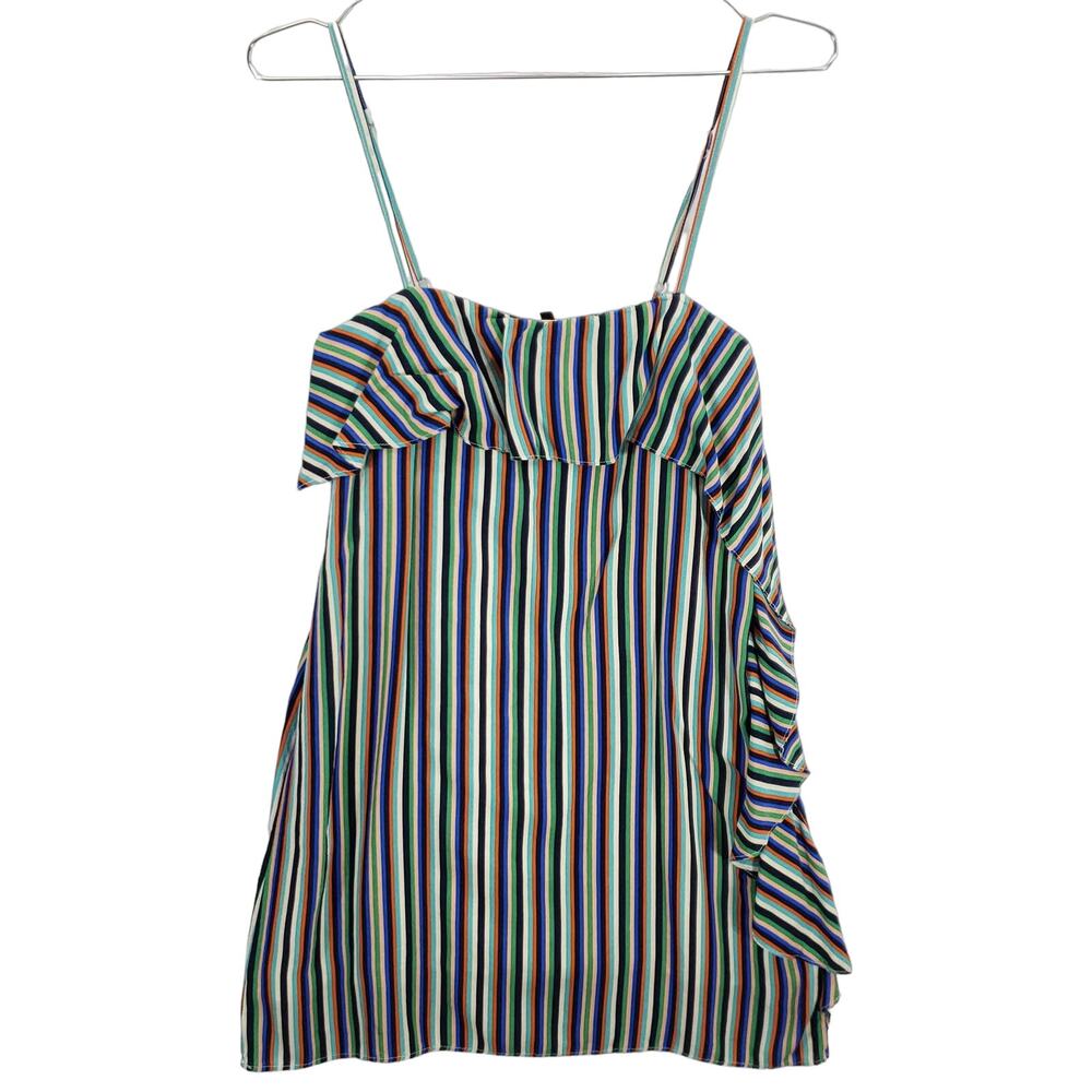 BNDI Dress Womens Small Multicolor Striped Ruffle Accent Spaghetti Strap Mini